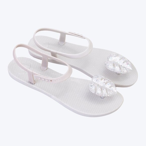 ZHOELALA — Sandals Comfort "TROPICAL LEAVES" • Pearl White - Picture 2 of 8